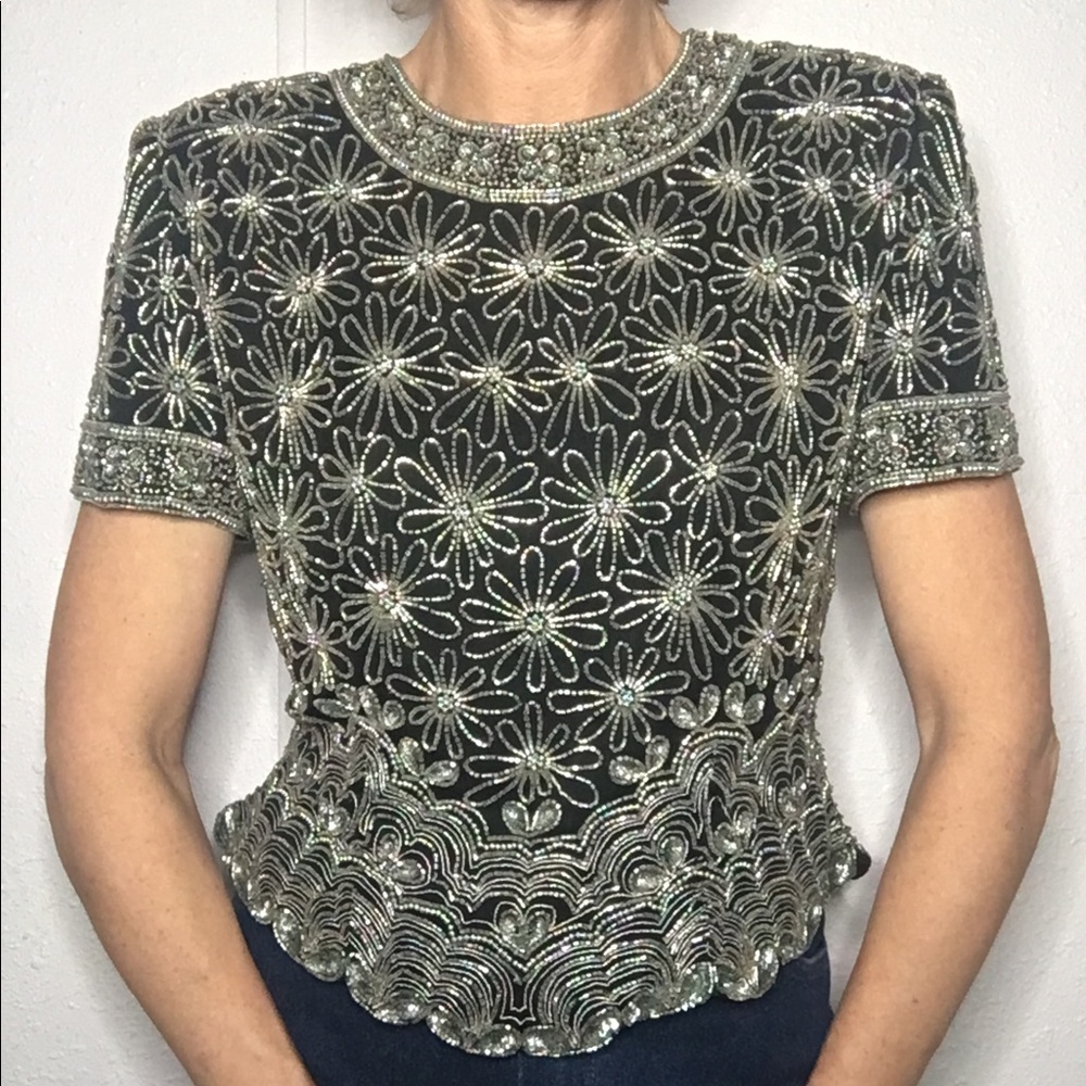 🐼🐼VTG silk beaded evening blouse